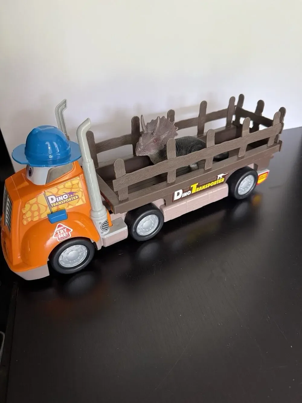 Dino Transporter Truck w Triceratops Dinosaur Sounds Work 15” Toy